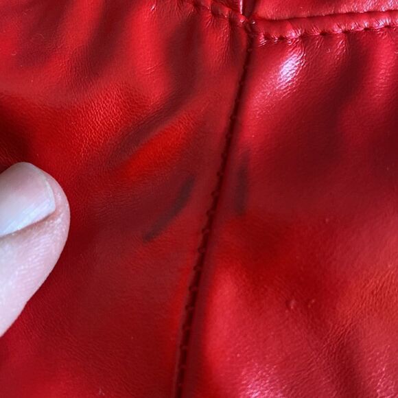 Red stretch pleather lace up pant. Cut out 4 skin size large front lace missing - Picture 10 of 16
